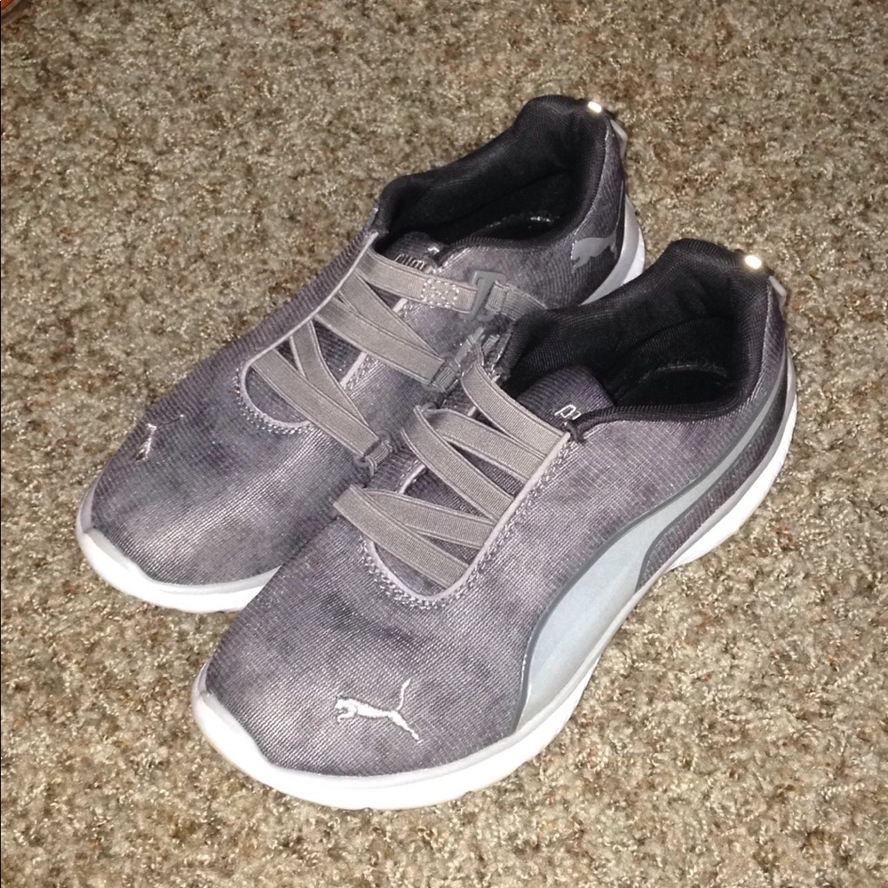 Gray Puma athletic shoes